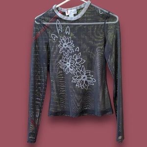 black mesh emboridered top